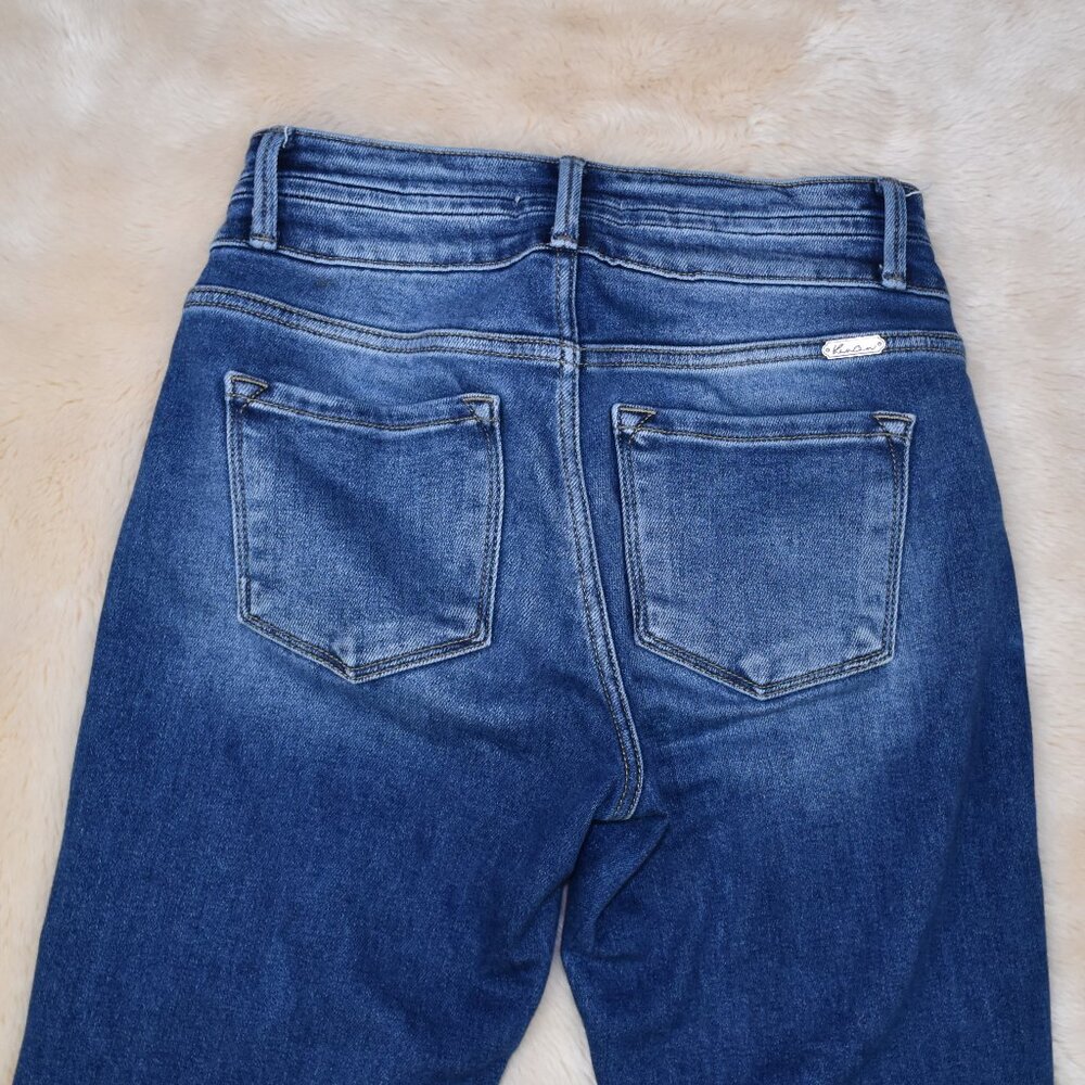 KanCan Dark Blue High-Waist Flare Jeans with Frayed Hem - Picture 6 of 15